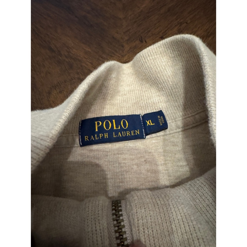 Polo Ralph Lauren Mens XL Quarter Zip Pullover Sweater Beige Heather Pony Logo - Picture 9 of 9